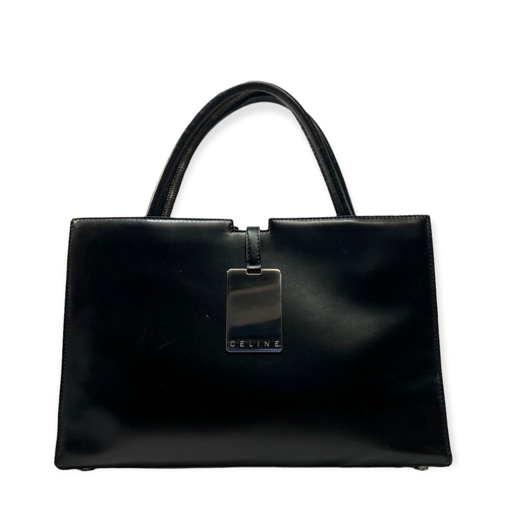 Authentic Vintage Celine Leather Black Zipper Handle Shoulder Bag